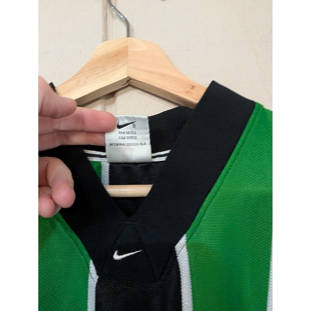 Vintage 90s Nike Team Jersey Mens Green Black Vertical Stripe V-Neck Soccer L - Picture 13 of 14
